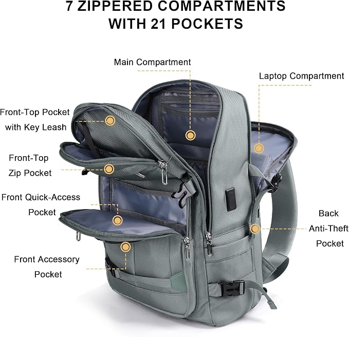PIJUSHI Casual Travel Backpack for Women with 16" Padded Laptop Compartment | Carry On Luggage with USB Charging Port, 1680D Water-Resistant Nylon, Airline Approved, For Daily, Hiking - Image 5