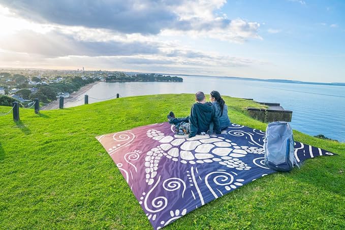 WEKAPO Beach Blanket Waterproof Sandproof Oversized Extra Large Sand Free Beach Mat with Stakes, Storage Bag - Essentials for Outdoor Beach, Picnic (Deep Blue Sea Turtle, 8 X 7 FT (1~4 Person)) - Image 8