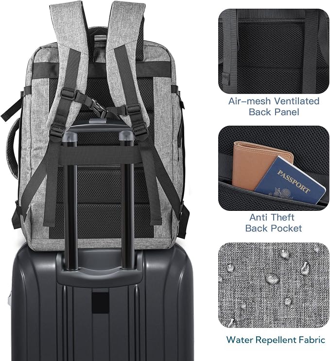Carry On Backpack, Extra Large 40-50L Travel Backpack for Men & Women, Expandable Backpack For Airplanes, 17 Inch Laptop Backpack, Luggage Suitcase 40L Daypack Lightweight Business Weekender Bag, Grey - Image 5