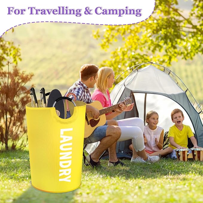 125L Large Laundry Basket with Handles, Foldable Clothes Hampers Stand Up Well, Portable Dirty Clothes Hamper, Rugged Laundry Basket for Flat, Dorm, Travel, Yellow - Image 8