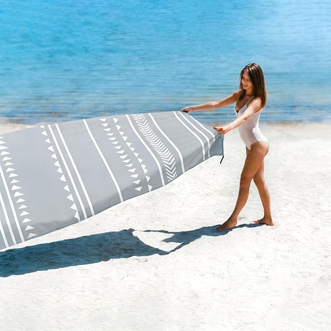 ADecor Beach Blanket Waterproof Sandproof, Extra Large Beach Mat for 2-6 Adult with Stakes & Storage Bag, Sand Free Lightweight Outdoor Picnic Blankets for Travel, Camping, Hiking-Gray Geometry - Image 4