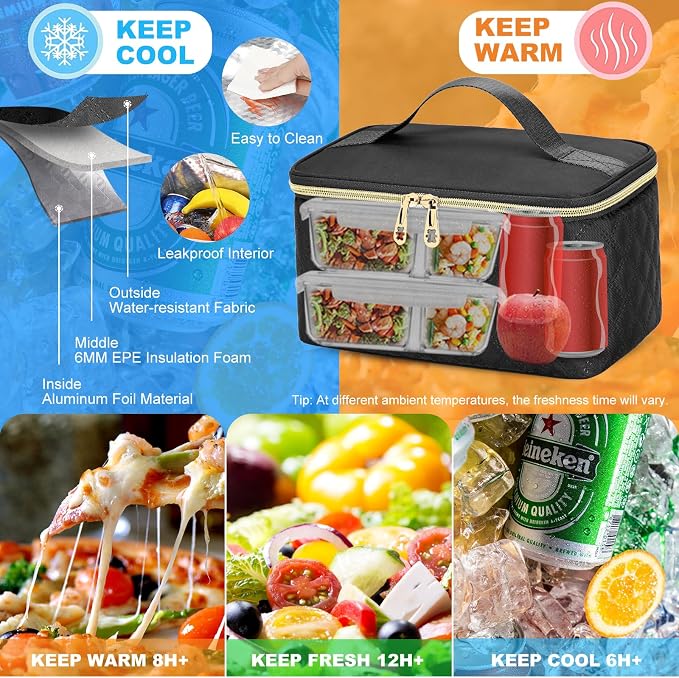 AIJIEKE Lunch Backpack for Women, 15.6 Laptop Backpack, Lunch Box, Black | Water resistant computer bag with insulated leakproof cooler. Travel meal prep backpack for nurse, teacher, college commute - Image 3