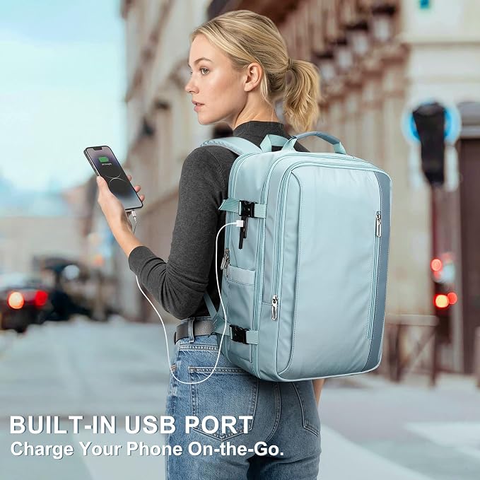 PIJUSHI Travel Backpack for Women, Fits 16" Laptop, Expandable 30L to 35L | Airline Approved Carry-on Luggage with Padded Laptop Compartment, USB Port, Wet Pocket, For Business, Commute - Image 6
