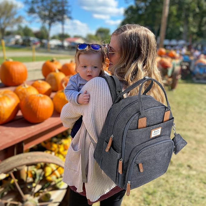 RUVALINO Diaper Bag Backpack-Expandable Baby Bag with up to 50% Capacity -Baby Essentials Bag with Changing Pad Insulated Bottle Holders & Pacifier Case, Waterproof, Dark Gray XL - Image 8