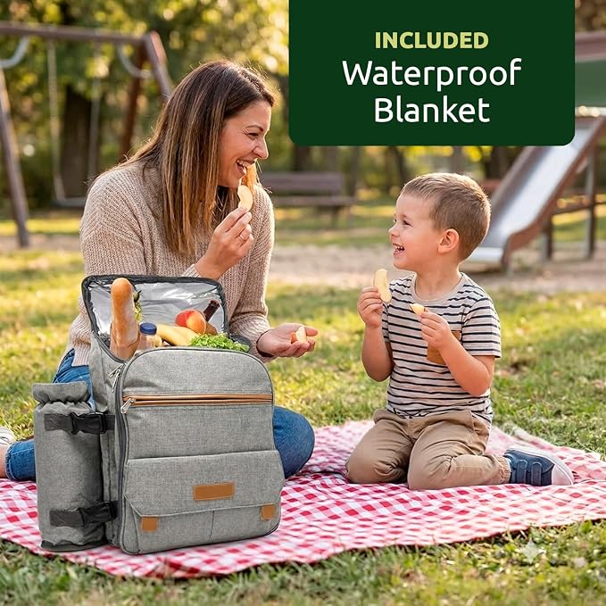 Nature Gear Picnic Backpack for 4, Insulated Picnic Set with Dinnerware, Wine Cooler, Blanket & Cutlery Service, Waterproof Outdoor Bag for Beach, Camping, Travel & Park, Red - Image 7