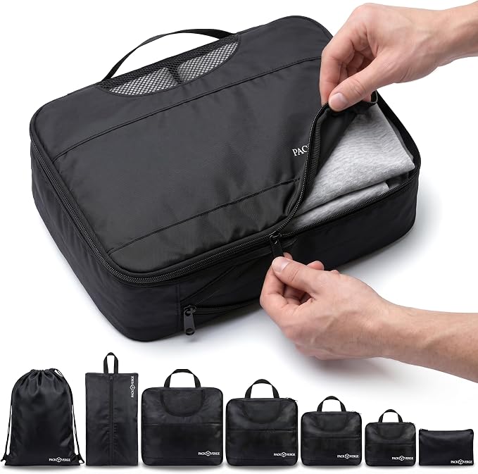 Compression Packing Cubes for Travel - 7 Piece Set - Space Saving Luggage Organizer Bags for Suitcase & Carry On - Water Resistant Travel Accessories - Black - Image 8