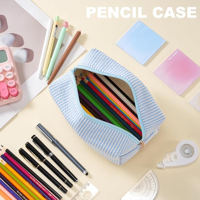 6PCS Makeup Bag Travel Toiletry Bag for Women, Small Cosmetic Bags Cute Blue Stripe Aesthetic Organizer Makeup Pouch for Purse Emergency Bag Pencil Case Accessory Bag - Image 6