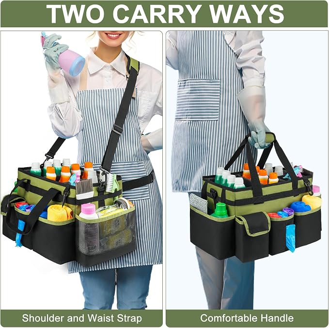 Cleaning Caddy,Large Cleaning Bags for Housekeepers,Cleaning Supplies Organizer with Handle,Green - Image 5