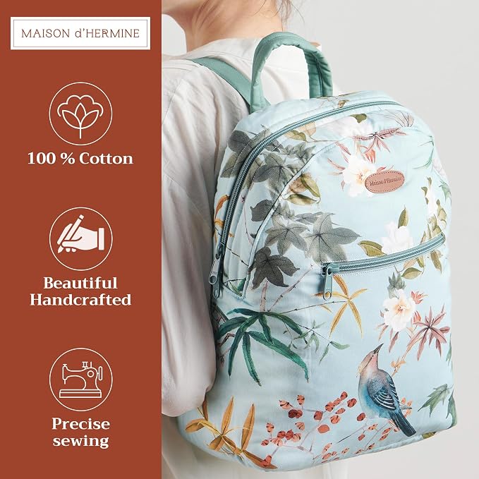 Maison d' Hermine Backpack for Women Men Cotton Shoulder Multipurpose Rucksack with Small Pouch Lightweight Multi Pocket Bag for Travel Work Beach Perfect for Spring Summer (Hokuzai - Blue) - Image 2