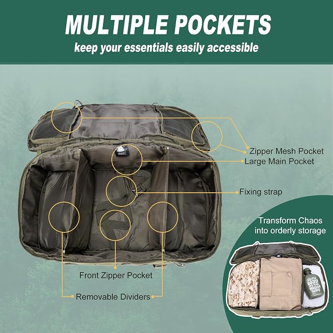 3-in-1 Tactical Gym Duffel Backpack, Travel Sports Bag for Overnight | Works as a range bag or motorcycle backpack, ideal for gym, travel, camping, hunting, and gear organization - Image 4
