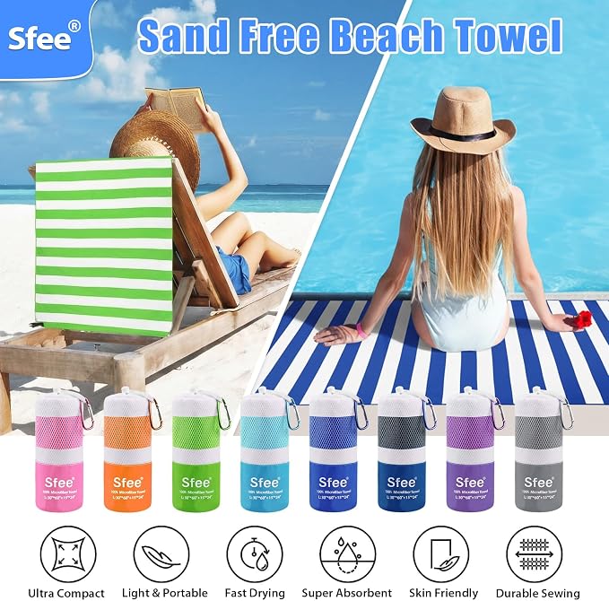 Sfee 2 in 1 Microfiber Beach Towel, Quick Dry Towel Camping Towel Travel Towel Super Absorbent Compact Lightweight Sports Gym Towels Set for Beach, Gym, Hiking, Pool, Backpacking, Bath, Yoga - Image 3