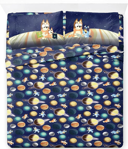 Jay Franco Kids Sheet Set with Fitted, Flat Sheets & Pillow Cover - Ultra-Soft Bedding with Pillowcase for Room Decor, Blue - Bluey & Bingo, 4 Piece Full by JayFranco