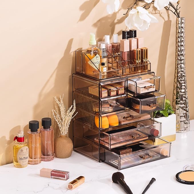 Sorbus Acrylic Makeup Organizer Set, 7-Drawer Vanity & Countertop Cosmetic Storage with Small & Wide Compartments, Bronze Glow Makeup Storage for Brushes, Jewelry – Holiday Gift for Women & Teens - Image 5