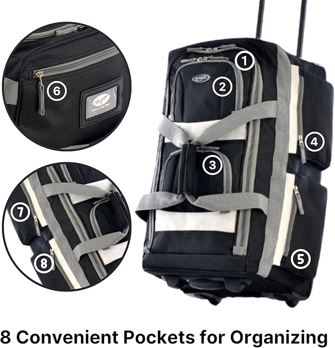 Olympia U.S.A. 22 inch Carry On 8 Pockets Wheeled Rolling Duffel Bag Water Resistant Luggage Lightweight Travel Suitcase with Retractable Handle - Image 2