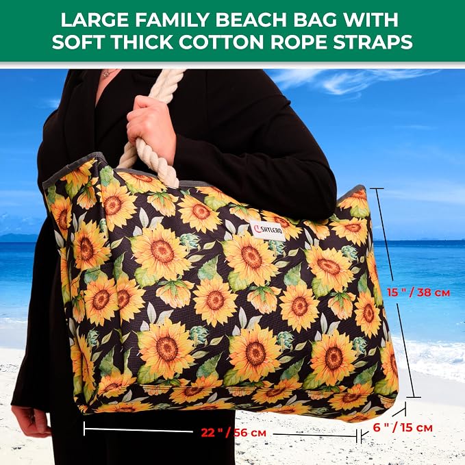 Beach Bag and Pool Bag Has Cooler Pocket, 7 Pockets Total, Zip Top. Family Size Waterproof Beach Tote - Image 2
