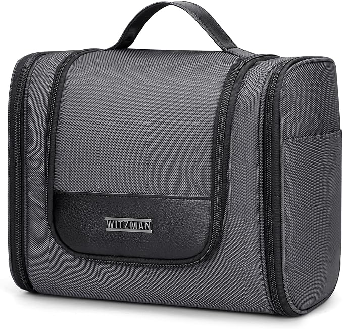 WITZMAN Toiletry Bag for Men Nylon Hanging Water-resistant Shaving Dopp Kit | With Dry-wet Separation Pocket, Multi-pockets for Organized Storage, Lightweight, For Travel, Bathroom, B690 Silvery Grey - Image 2