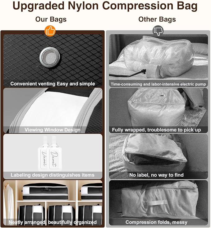 Homsorout 2 Pack Compression Storage Bags - 110L Large Capacity Comforter Storage Bag, 3-Layer Washable Ultra Space Saving Self Compression Organizer Space Bags for Blanket, Sweater, Sheet, Black - Image 6