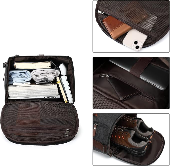 Kalesi Gym Duffle Bag Backpack 4-Way Vintage canvas with Shoes Compartment for travel Sport Hiking laptop (Vintage black) - Image 6