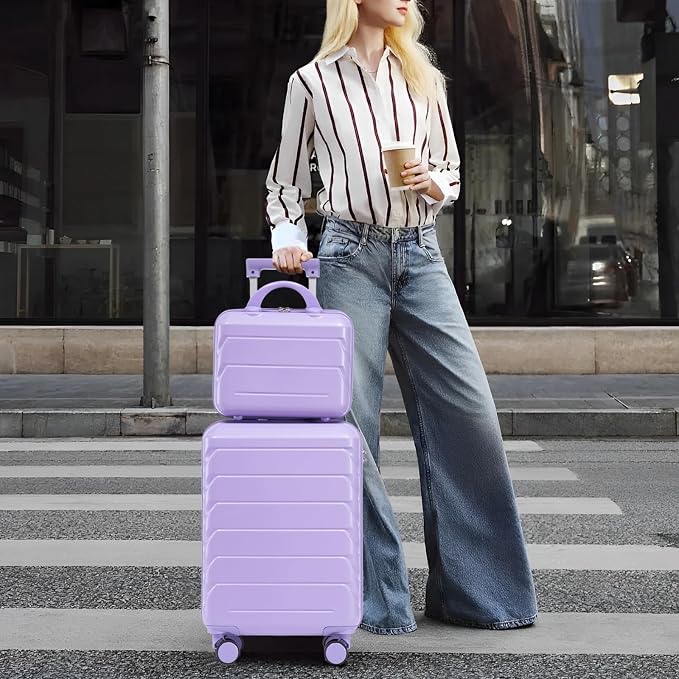 2-Piece ABS Hard Shell Lightweight Carry-On Luggage Set (14" & 20"), 360-Degree Spinner Wheels, Adjustable Telescopic Handle and Combination Lock for Travel, Purple - Image 8