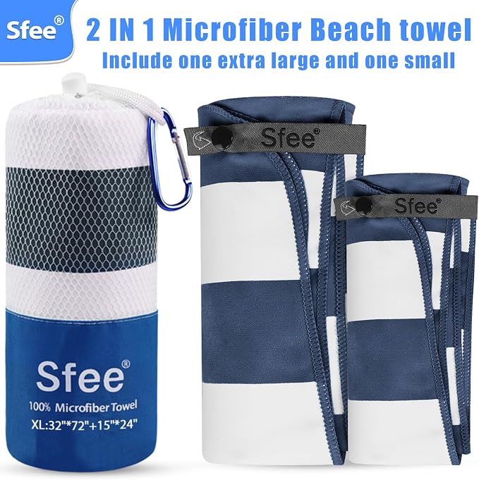 Sfee 2 in 1 Microfiber Oversized Beach Towel, Quick Dry Towel Travel Towel Camping Towel Super Absorbent Compact Lightweight Sports Gym Towels for Beach,Gym, Hiking, Pool, Backpacking, Bath, Yoga - Image 4