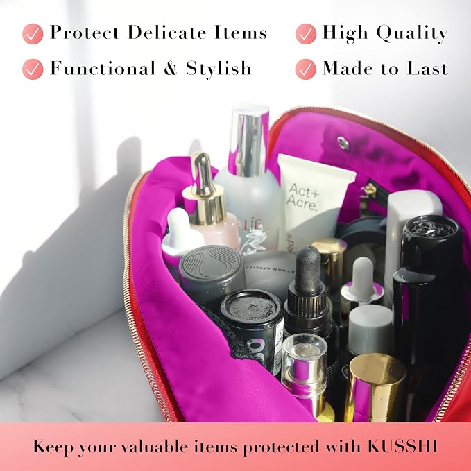 KUSSHI Washable Travel Makeup & Cosmetic Bag - Brush Organizer Sold Separately (Vacationer, Candy Apple Red/Pink) - Image 4