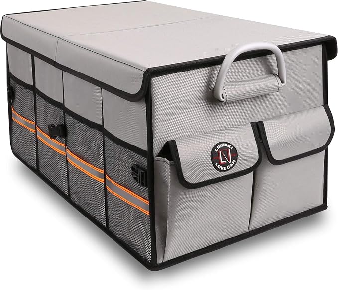 Trunk Organizer, LIBZAKI Cargo Organizer, Premium Multi Compartments Collapsible Portable Trunk Storage for auto, SUV, Truck, Minivan -Grey by LILIBZAKI