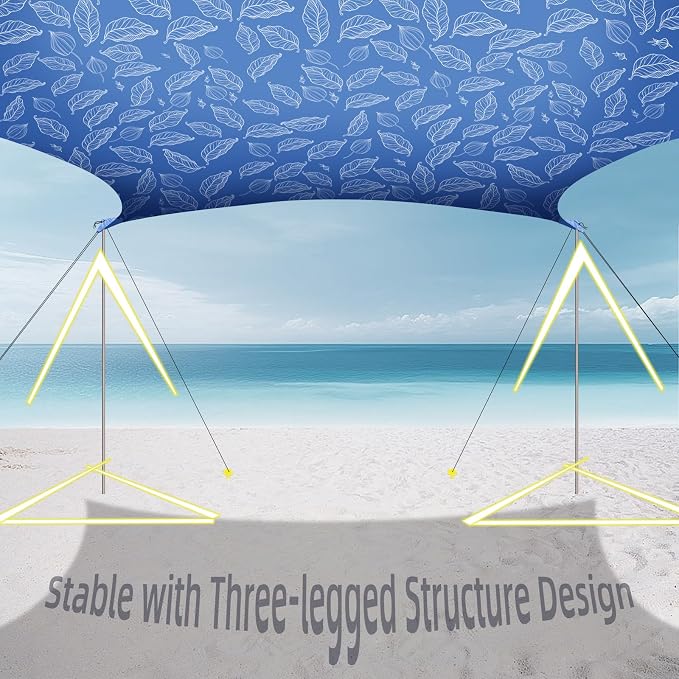 UMARDOO Family Beach Tent Canopy Sun Shade Portable, Large Compact Beach Sun Shelter Easy Setup with Packable Bag for Outdoor Travel (Printed Blue, 10X10 FT. 4Poles) - Image 3