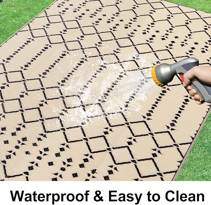 Smiry Outdoor Rug 8x10 ft, Waterproof Reversible Plastic Straw Rugs, Boho Outdoor Area Rug, Outside Floor Mat for Patio, Backyard, Deck, Picnic, Beach, Camping, Beige - Image 2