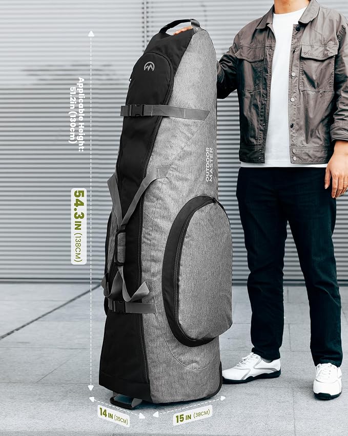 OutdoorMaster Padded Golf Travel Bag with Reinforced Wheels, 900D Heavy Duty Oxford Wear-Resistant and Waterproof Golf Travel Case, Soft-Sided Golf Club Bag, Shoes and Accessories Compartment - Image 8