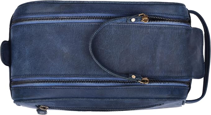 LEATHER VILLAGE Genuine Leather Toiletry Travel Bag With Waterproof Lining - Blue | King-Size Handcrafted Vintage Dopp Kit Bag, Shaving & Bathroom Organizer, Gift for Men & Women - Image 8