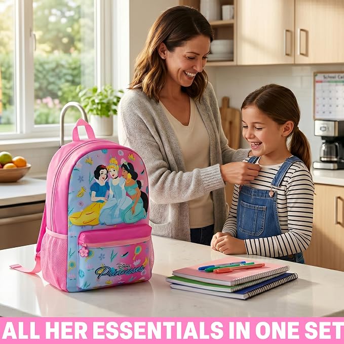 Get Trend Disney Princess Kids Backpack 4 Piece Set | 18 inch Bookbag, Insulated Lunch Bag, Zipped Pencil Case & BPA-Free Water Bottle for School & Travel, Gifts for Girls - Image 6