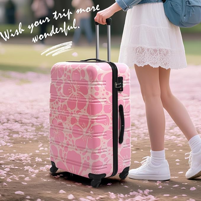 Merax Suitcase Set, Hardshell Luggage Sets 3 Piece with Spinner Wheels | Durable Printing Suitcase with TSA Lock Lightweight 20" 24" 28",Pink - Image 8