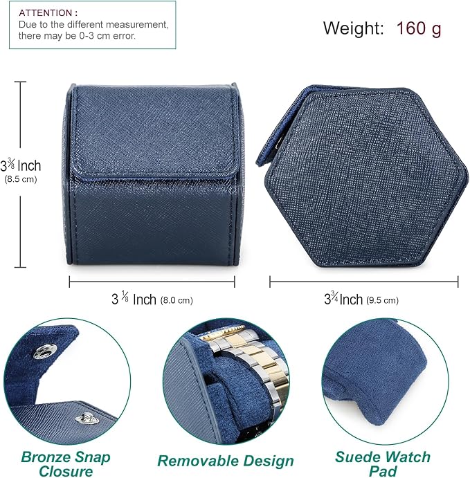 Hiram Handmade Leather Saffiano Leather Watch Roll Travel Case, Leather 1-Watches Roll Case for Treasured Watches and Bracelets(Blue) - Image 2