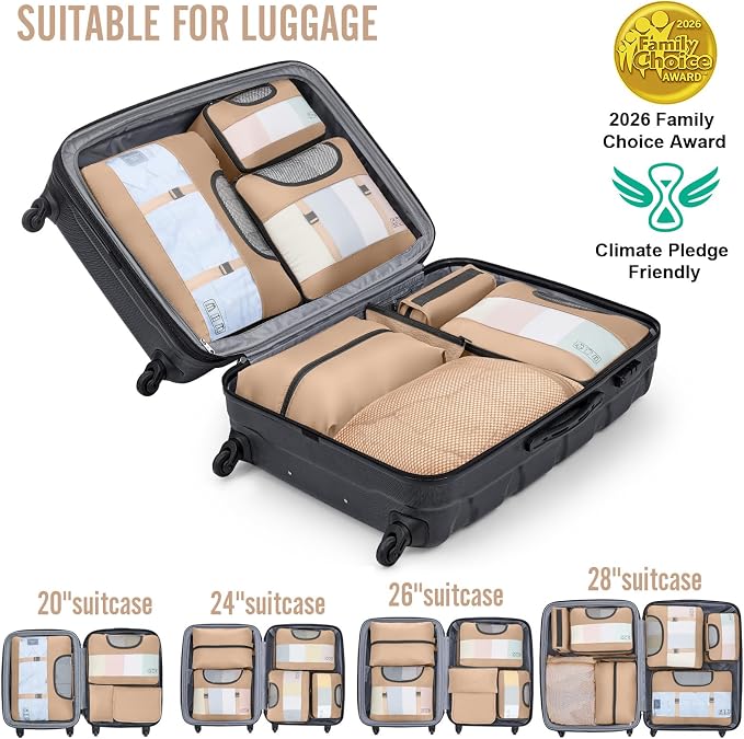 Veken 8 Set Packing Cubes for Travel Essentials,Anti-Wrinkle Buckled Suitcase Organizer for Shoe & Toiletry Bag,Carry On Luggage Bag with 99+ Count Mesh Holes for Airplane & College Dorm Accessories - Image 6