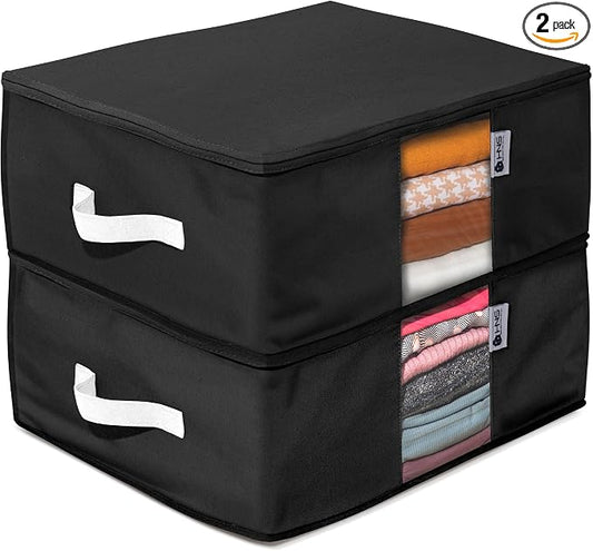 Cedar Clothes Storage Bag Organizer – Protects from Moths, Moisture, Dirt & Dust – Set of 2 Underbed Storage Bags for Clothes, Cashmere Sweaters, Bedding & More - Underbed Storage - Black by HOLDN%E2%80%99STORAGE