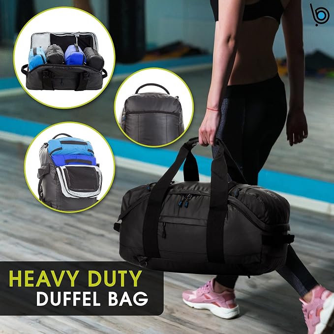 Bago Waterproof Duffel Bag Backpack For Men & Women - 3 Way Duffel Backpack for Travel Camping Gear & Sports - Heavy Duty Travel Duffle Bag Backpack With Straps - Travel Backpack for Men (Black) - Image 3