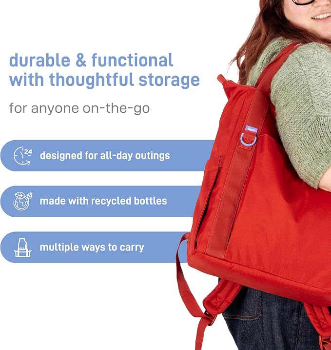 Ubbi Fleuri All-Day Diaper Bag Backpack, Features 12 Pockets, Insulated Bottle Pocket, Wet Bag, Changing Mat, Stroller Straps and Dust Pouch, Lightweight, Easy-Clean & Travel Ready, Wild Poppy - Image 3