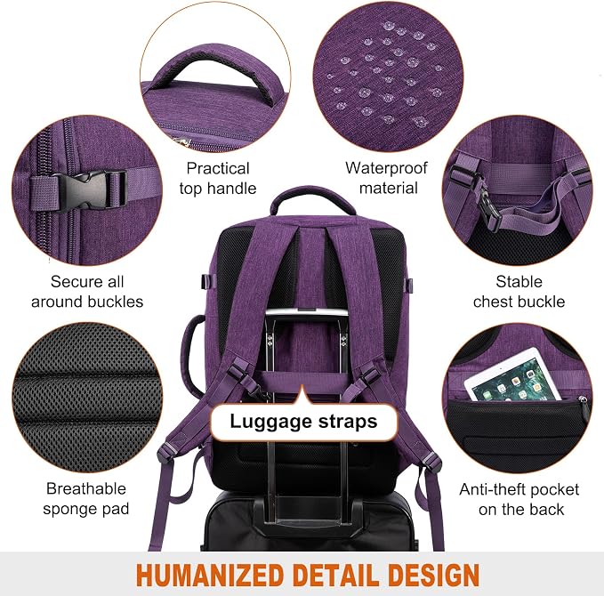 LOVEVOOK Carry on Backpack, 45L Large Travel Backpack for Women Airline Approved, Expandable Large Suitcase Backpacks With 4 Packing Cubes, Aer Travel Pack 3, Water Resistant Weekender Bag - Image 5