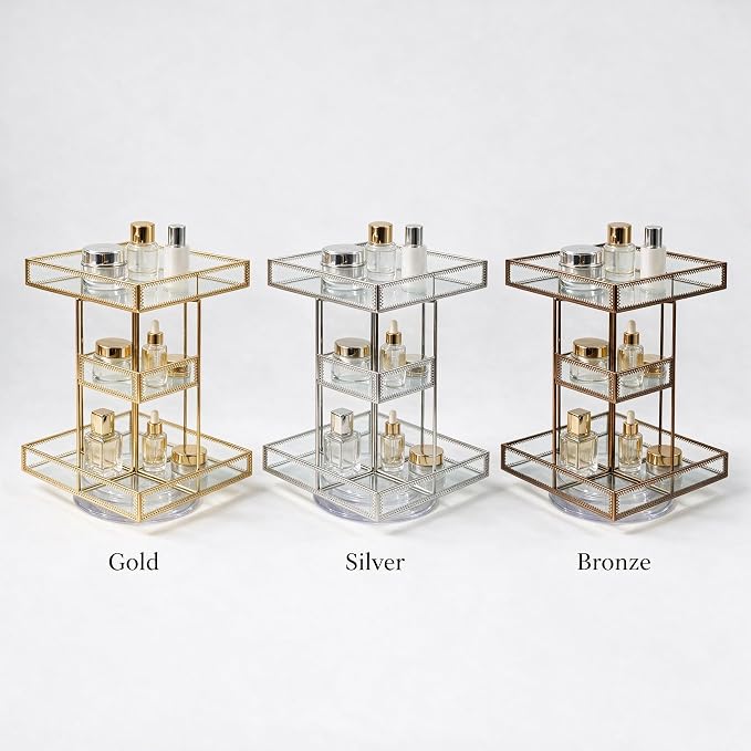 Luxury Silver Glass Cosmetic Storage Organizer, 4-Tier Makeup Display Case with Multiple Compartments, Countertop Vanity Organizer for Perfume, Skincare, Cosmetics, Bathroom Dresser Storage Rack - Image 3