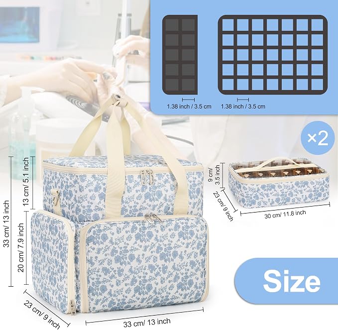 Relavel Nail Polish Organizer, Nail Bag Holds 80 to 100+ Bottles (15ml/0.5fl.oz) Nail Lamp, Nail Supplies Kit Gels Polish Storage Case with 2 Removable Pouches for Manicure Nail Tech Gifts (Floral) - Image 7