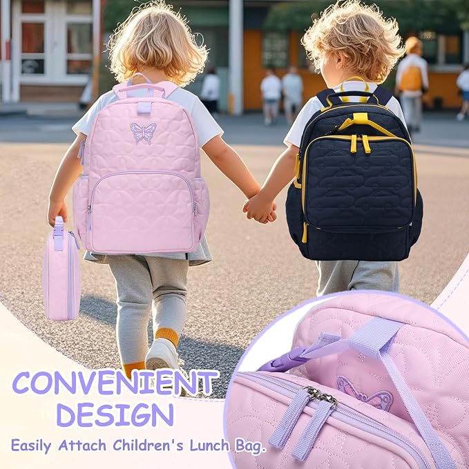 Chase Chic Toddler Backpack for Girls, Puffer Cute Lightweight Preschool Backpack with Lunch Box Set for Daycare Travel Kids Age 3-6,Pink Butterfly - Image 3