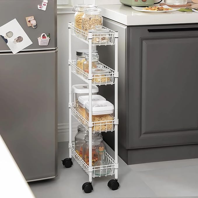 NSF white 4-layer storage rack, refrigerator crevice rack, washing machine crevice rack, laundry room dirty clothes storage, multifunctional household epoxy resin deep mesh basket - Image 6