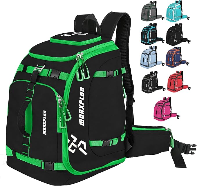 MORXPLOR Ski Boot Bag - 65L Padded, Waterproof Ski Travel Backpack for Gear & Accessories by MORXPLOR