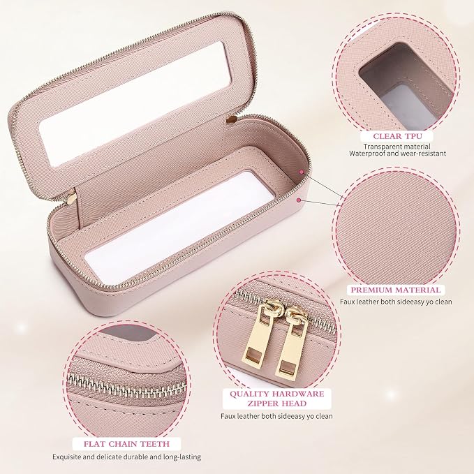 Pinkmik Travel Clear Makeup Bag with Brush Case TSA Approved Toiletry Bag Waterproof Cosmetic Organizer with Zipper Car Essential for Women (Pink, M+SLIM) - Image 5