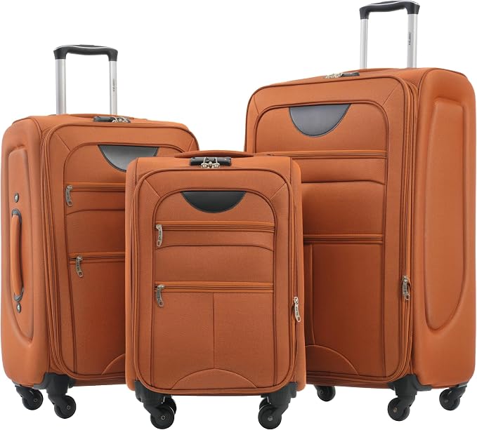 Merax Softside Luggage Set, Travel Suitcase Expandable Lightweight 3 Piece | Luggage Sets with Spinner Wheels 22" 26" 30" Suitcase with TSA Lock (Orange) by Merax