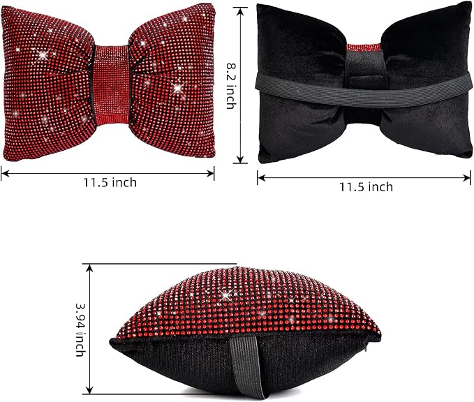 ChuLian 4 PCS Bling Car Pillows,Rhinestones Bowknot Car Headrest Pillow,Red | Car Neck Pillow for Driver Relax Neck Support,Sleeping Travel Support Neck Pillow,Diamond Interior Accessories for Women - Image 4