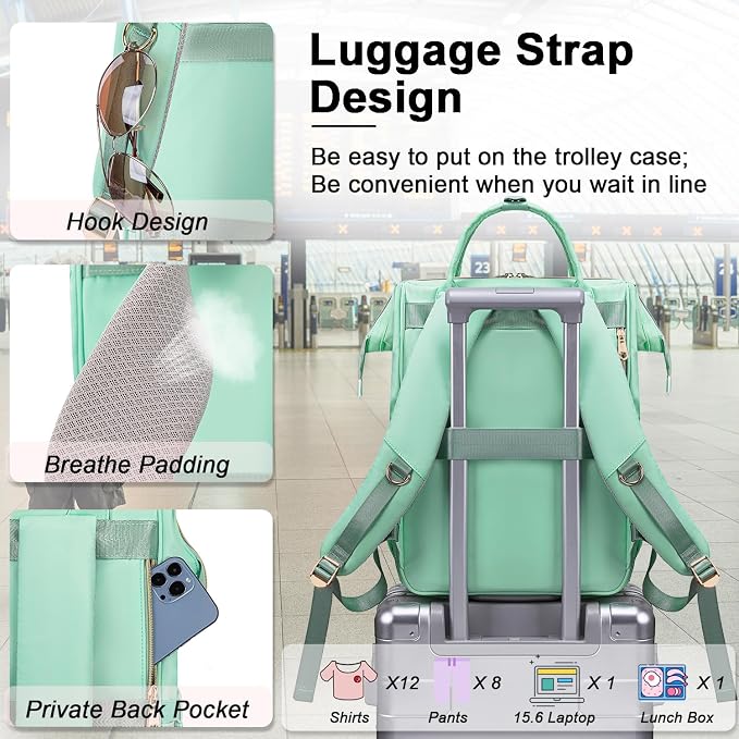Weitars Lunch Backpack For Women,15.6 Inch Laptop Backpacks For Womens Back pack, Travel Backpacks,Work Backpack For Women (LightGreen) - Image 5
