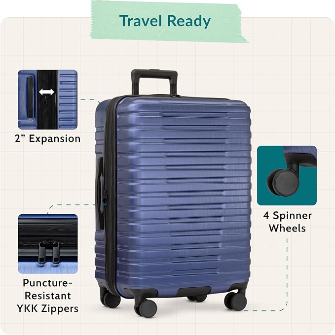 U.S. Traveler Boren Expandable Hardside Rugged Travel Luggage with 8 Spinner Wheels, Navy, Checked-Large 30-Inch - Image 3