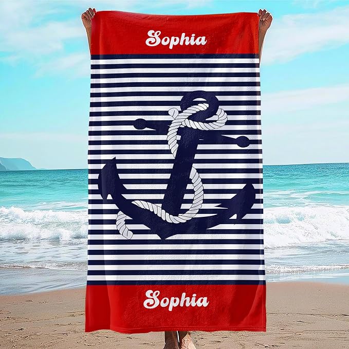 JML Personalized Beach Towel with Name, Custom Anchor Beach Towel, Customized Microfiber Pool Towel, Quick Dry & Absorbent Swim Towel for Adult,Anniversary, Birthday, Summer Holiday,Vacation by JML