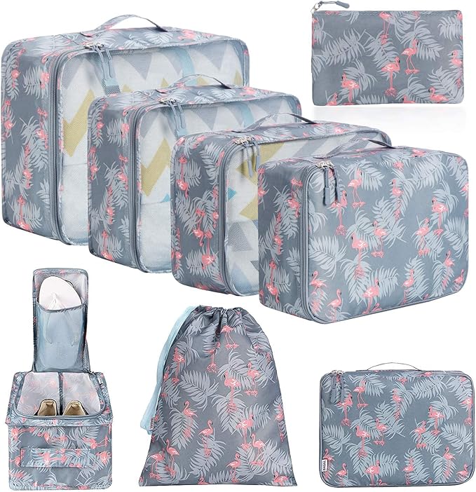 BAGAIL 8 Set Packing Cubes Luggage Packing Organizers for Travel Accessories-Red Flamingo by BAGAIL